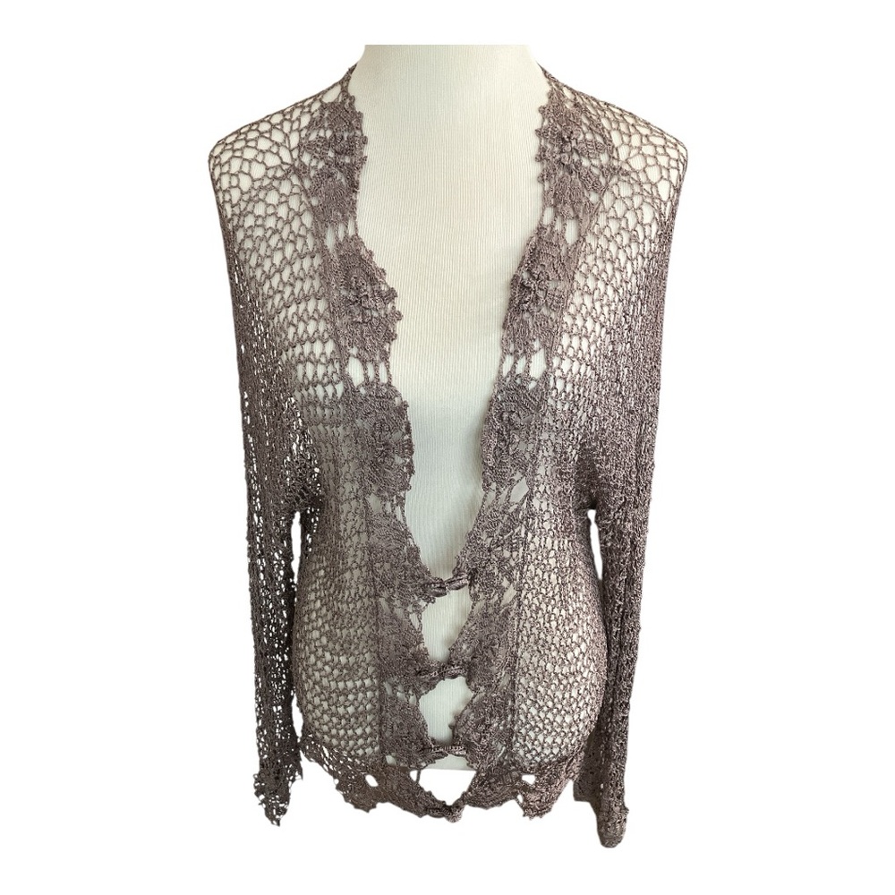 Kroshetta by Papillon Sheer Knit Cardigan Layer  4 Buttons Size Large NWT